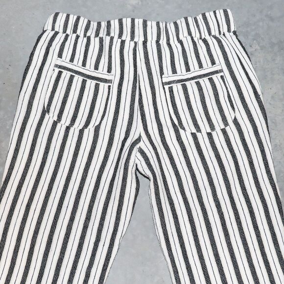 Black White Stripe Linen Bermuda Shorts Summer Casual Long Shorts Size Medium - Picture 4 of 4